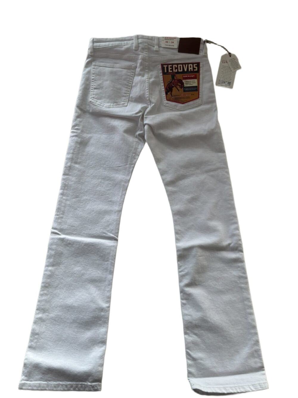 Tecovas Slim Straight Stretch Denim Jeans Mens 32x34 White Western Boot NWT $145